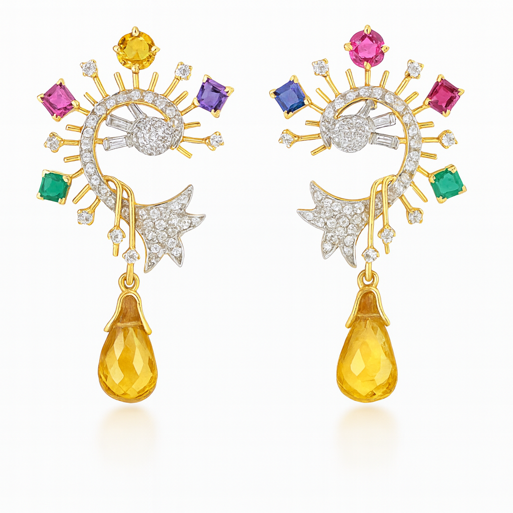 Beautiful 18 Kt Gold  Natural Diamond Earing